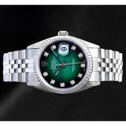 Orologio Rolex Datejust 36 mm in acciaio inossidabile con quadrante verde con diamanti