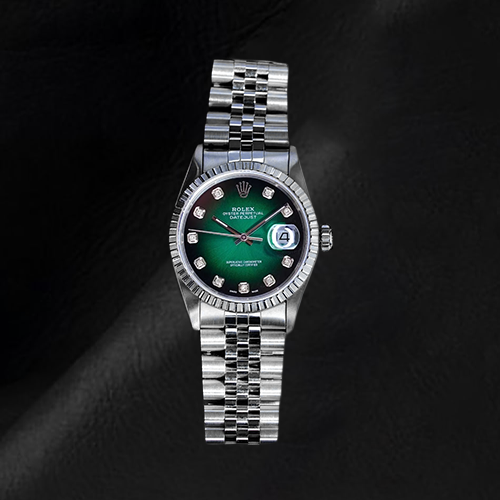Orologio Rolex Datejust 36 mm in acciaio inossidabile con quadrante verde con diamanti
