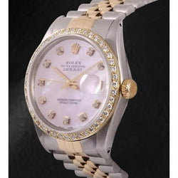 Orologio Rolex Datejust 36 mm in madreperla rosa con quadrante in diamanti bicolore