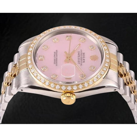 Orologio Rolex Datejust 36 mm in madreperla rosa con quadrante in diamanti bicolore