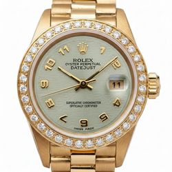 Orologio Rolex Datejust Presidente in oro giallo con lunetta in diamanti e quadrante arabo