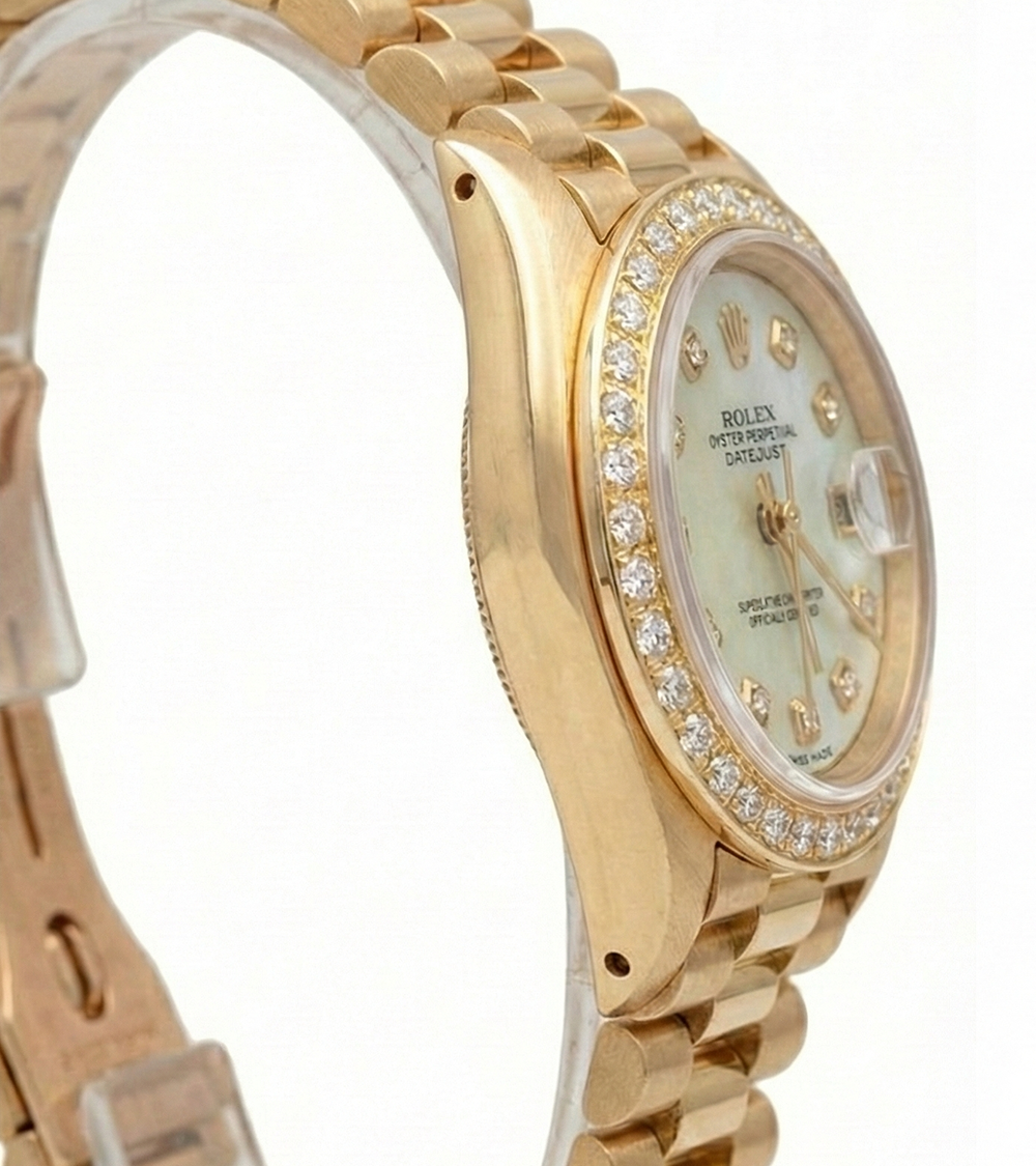 Orologio Rolex Datejust Stile del Presidente Quadrante in madreperla bianca con diamanti Lunetta in oro