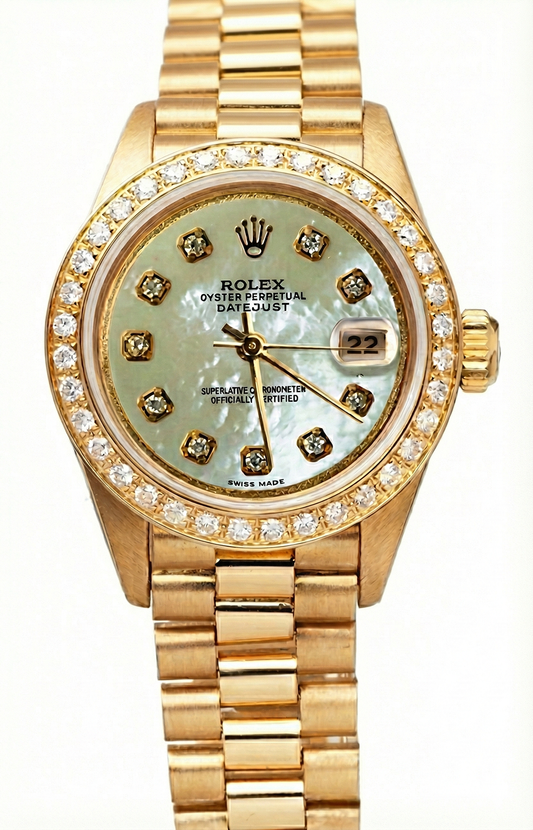 Orologio Rolex Datejust Stile del Presidente Quadrante in madreperla bianca con diamanti Lunetta in oro