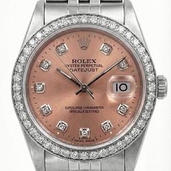 Orologio Rolex Datejust acciaio inossidabile quadrante rosa Di medie dimensioni Rolex quadrante rosa in acciaio
