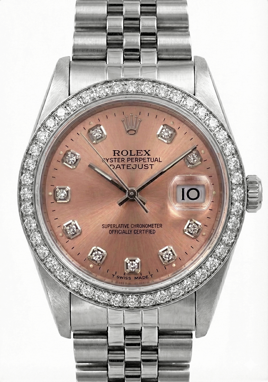 Orologio Rolex Datejust acciaio inossidabile quadrante rosa Di medie dimensioni Rolex quadrante rosa in acciaio