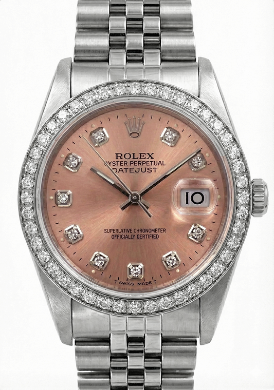 Orologio Rolex Datejust acciaio inossidabile quadrante rosa Di medie dimensioni Rolex quadrante rosa in acciaio