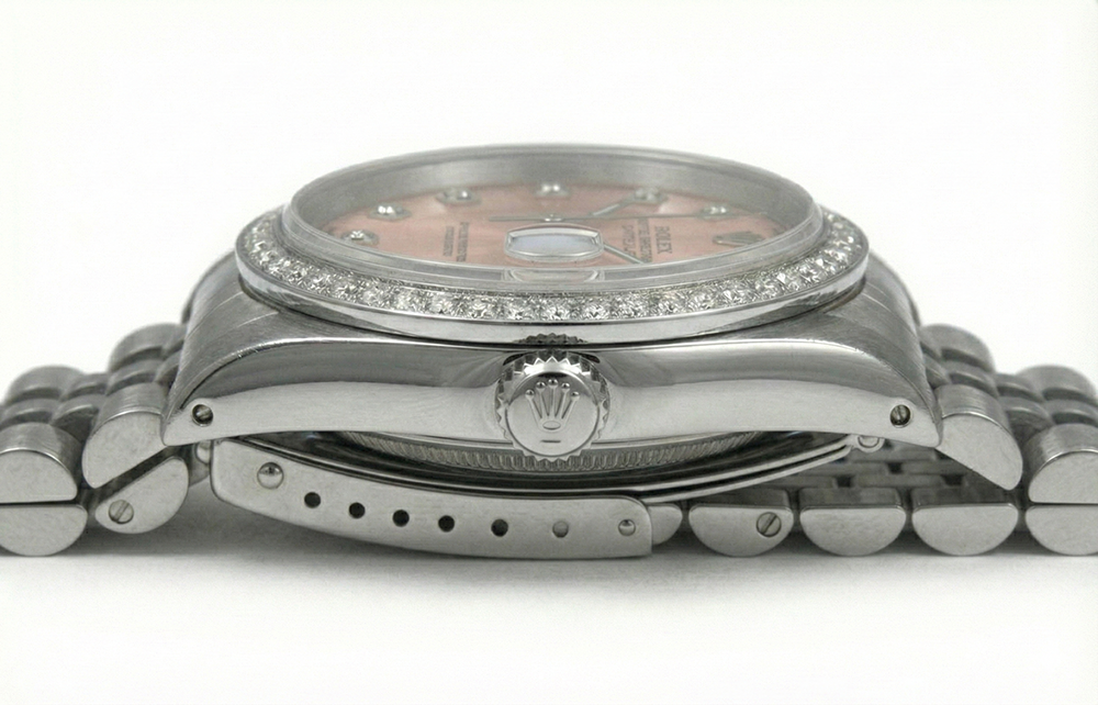 Orologio Rolex Datejust acciaio inossidabile quadrante rosa Di medie dimensioni Rolex quadrante rosa in acciaio