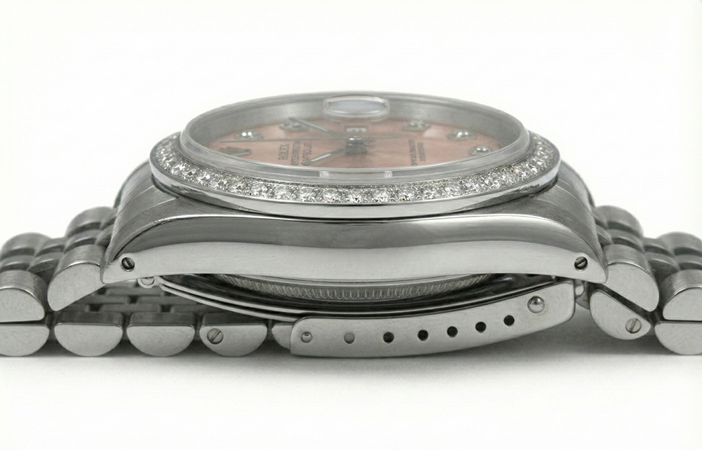 Orologio Rolex Datejust acciaio inossidabile quadrante rosa Di medie dimensioni Rolex quadrante rosa in acciaio