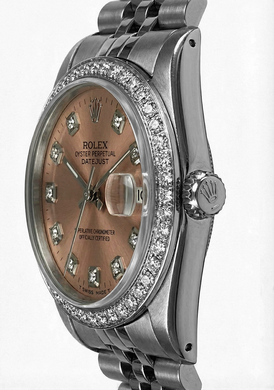 Orologio Rolex Datejust acciaio inossidabile quadrante rosa Di medie dimensioni Rolex quadrante rosa in acciaio