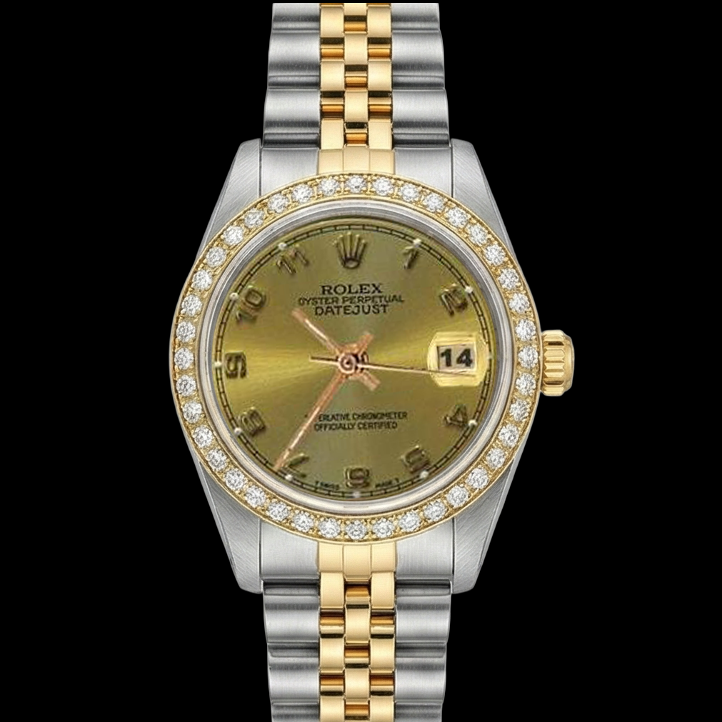 Orologio Rolex Datejust con bracciale in acciaio inossidabile e oro arabo champagne