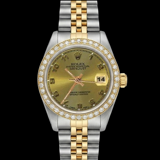 Orologio Rolex Datejust con bracciale in acciaio inossidabile e oro arabo champagne
