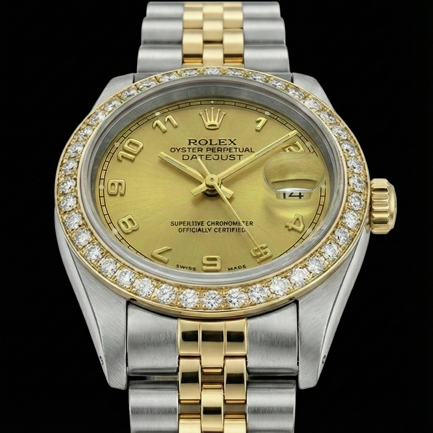 Orologio Rolex Datejust con bracciale in acciaio inossidabile e oro arabo champagne