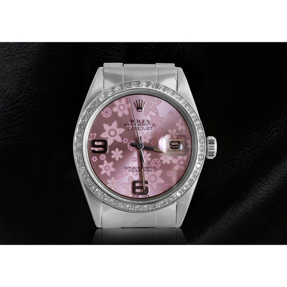Orologio Rolex Datejust con quadrante a forma di fiore rosa e lunetta in diamanti in acciaio inossidabile IMPOSTAZIONE RAPIDA