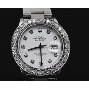 Orologio Rolex Datejust con quadrante bianco personalizzato con diamanti e lunetta grande