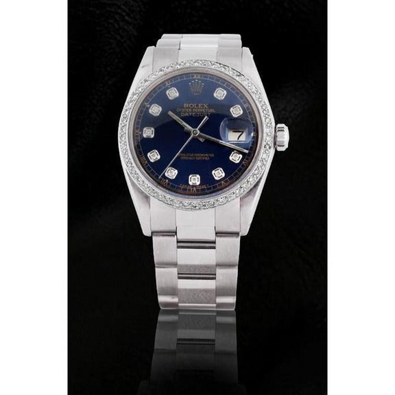 Orologio Rolex Datejust con quadrante blu e diamanti