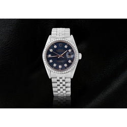 Orologio Rolex Datejust con quadrante blu e lunetta con diamanti, cinturino giubileo in acciaio inossidabile, set rapido