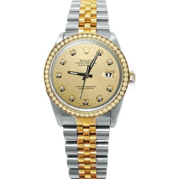 Orologio Rolex Datejust con quadrante color champagne e lunetta in oro e acciaio