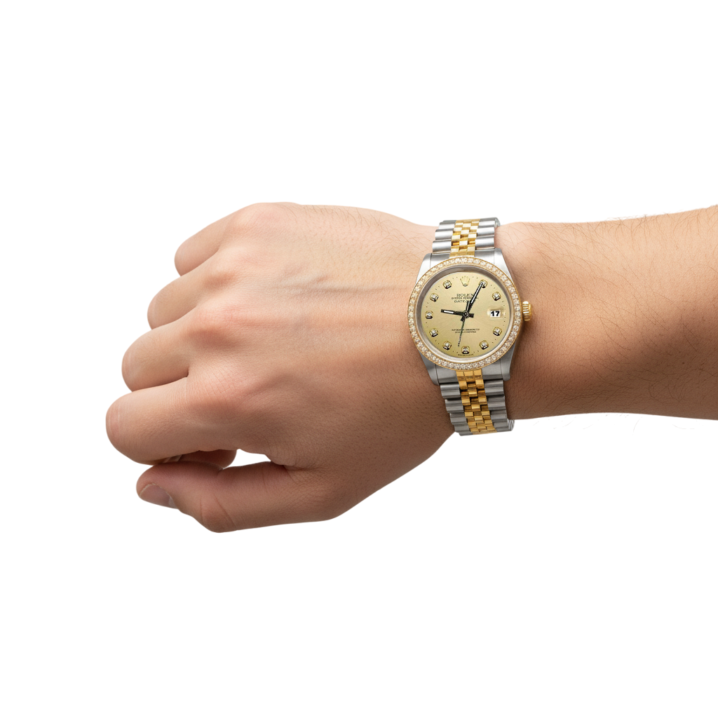 Orologio_Rolex_Datejust_con_quadrante_color_champagne_e_lunetta_in_oro_e_acciaio_IMPOSTAZIONE_RAPIDA_