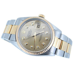 Orologio Rolex Datejust con quadrante in diamanti e bracciale in oro con lunetta scanalata