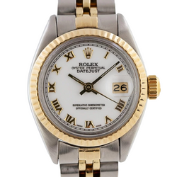 Orologio Rolex Datejust con quadrante romano e lunetta scanalata, orologio acciaio inossidabile e bracciale Jubilee in oro