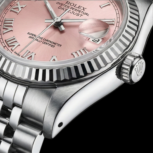 Orologio Rolex Datejust con quadrante romano rosa e bracciale giubileo in acciaio inossidabile