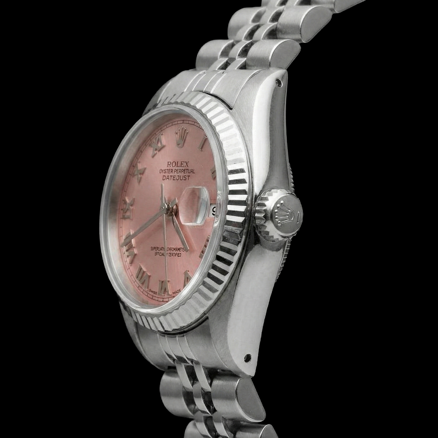 Orologio Rolex Datejust con quadrante romano rosa e bracciale giubileo in acciaio inossidabile