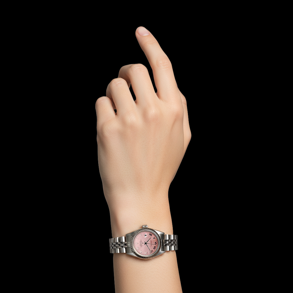 Orologio Rolex Datejust con quadrante romano rosa e bracciale giubileo in acciaio inossidabile P2