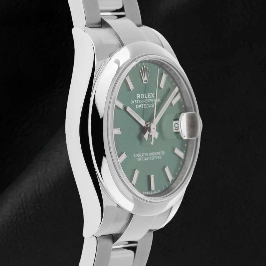 Orologio Rolex Datejust da 31 mm in acciaio inossidabile con quadrante luminoso verde menta