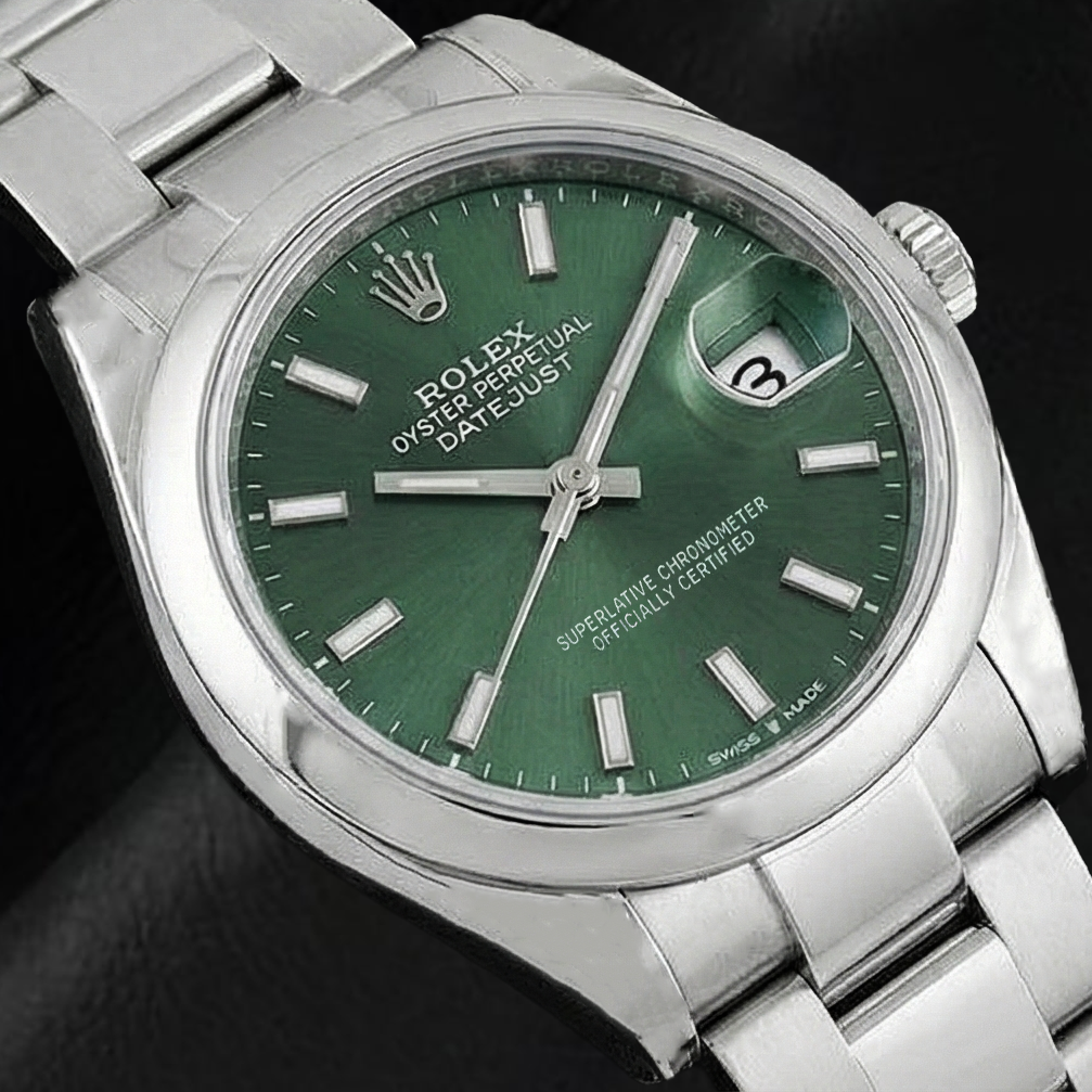 Orologio Rolex Datejust da 31 mm in acciaio inossidabile con quadrante luminoso verde menta