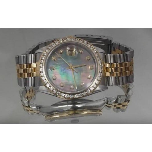 Orologio Rolex Datejust da 3,5 carati con lunetta di diamanti personalizzata bicolore 