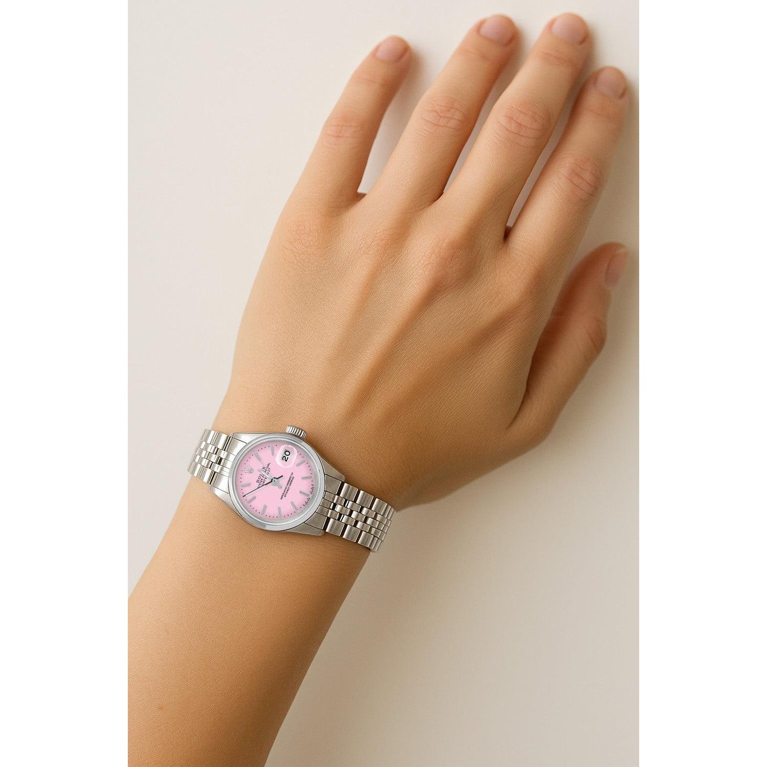 Orologio Rolex Datejust da donna, 26 mm, quadrante rosa a bastoncino, in acciaio inossidabile