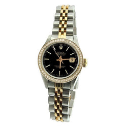 Orologio Rolex Datejust da donna con quadrante nero e giubileo bicolore