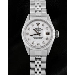 Orologio Rolex Datejust da donna in acciaio inossidabile con bracciale giubileo e quadrante con diamanti bianchi