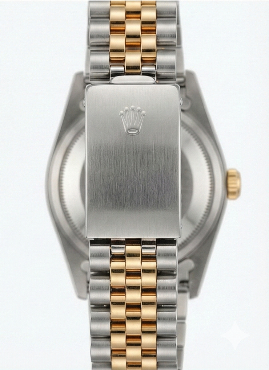 Orologio Rolex Datejust da donna in acciaio inossidabile e bracciale in oro con quadrante rosa con numeri romani