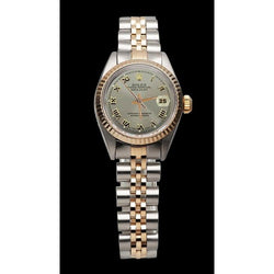Orologio Rolex Datejust da donna in acciaio inossidabile e lunetta scanalata in oro giallo