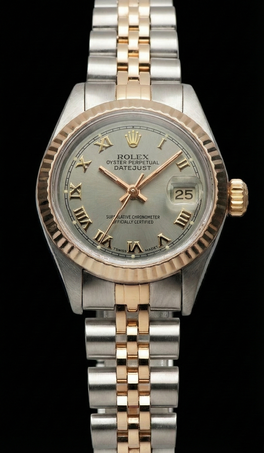 Orologio Rolex Datejust da donna in acciaio inossidabile e lunetta scanalata in oro giallo