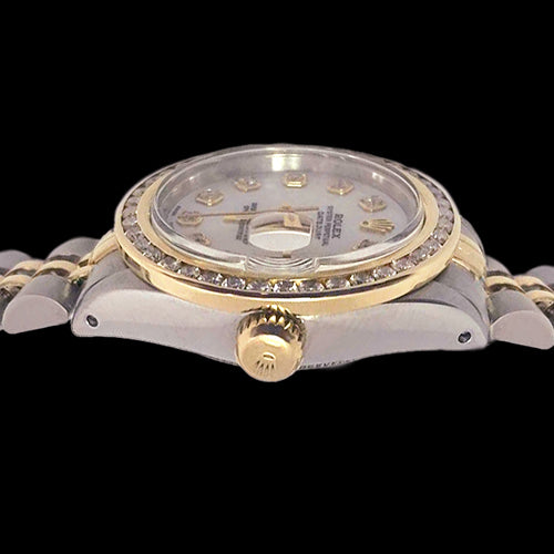 Orologio Rolex Datejust da donna in acciaio inossidabile e oro con quadrante in diamanti e lunetta incastonata