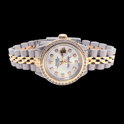 Orologio Rolex Datejust da donna in acciaio inossidabile e oro con quadrante in diamanti e lunetta incastonata