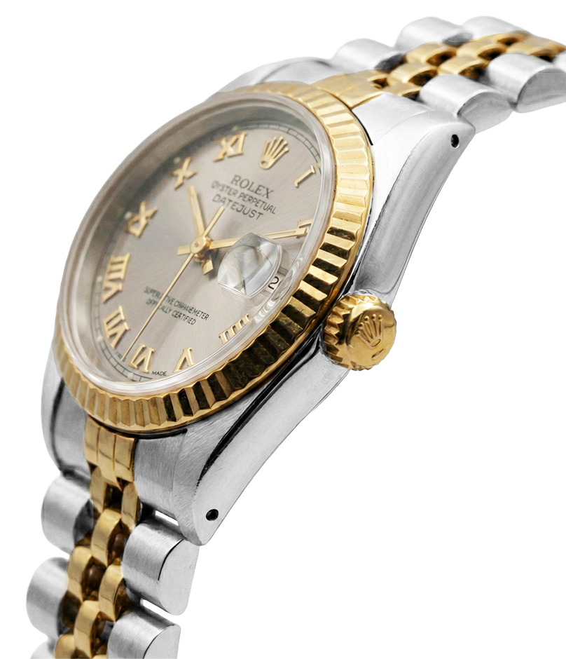 Orologio Rolex Datejust da donna, quadrante romano bicolore grigio