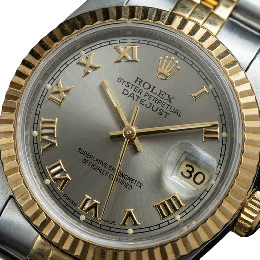 Orologio Rolex Datejust da donna, quadrante romano bicolore grigio