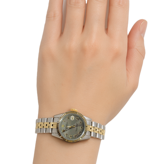 Orologio Rolex Datejust da donna, quadrante romano bicolore grigio