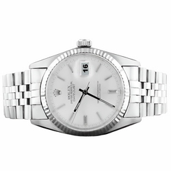 Orologio Rolex Datejust da uomo con quadrante argentato e lunetta scanalata, bracciale in acciaio inossidabile