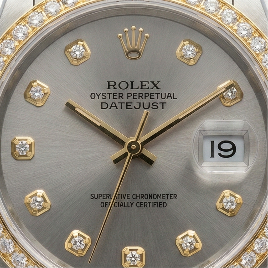 Orologio Rolex Datejust di medie dimensioni 31 mm bianco madreperla quadrante diamanti lunetta diamanti bracciale giubileo acciaio inossidabile e oro
