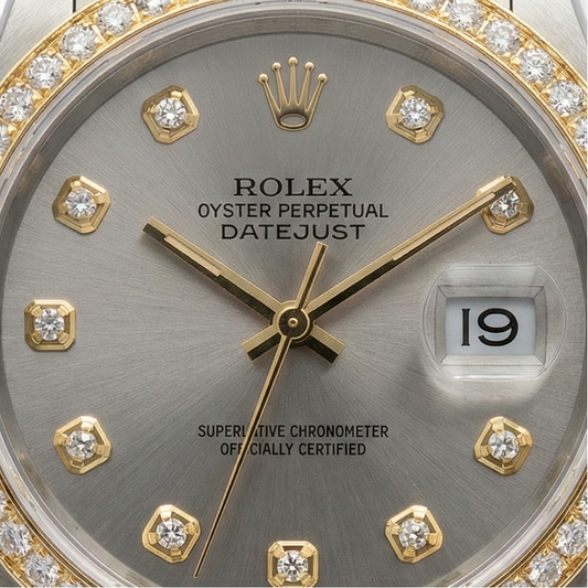 Orologio Rolex Datejust di medie dimensioni 31 mm bianco madreperla quadrante diamanti lunetta diamanti bracciale giubileo acciaio inossidabile e oro