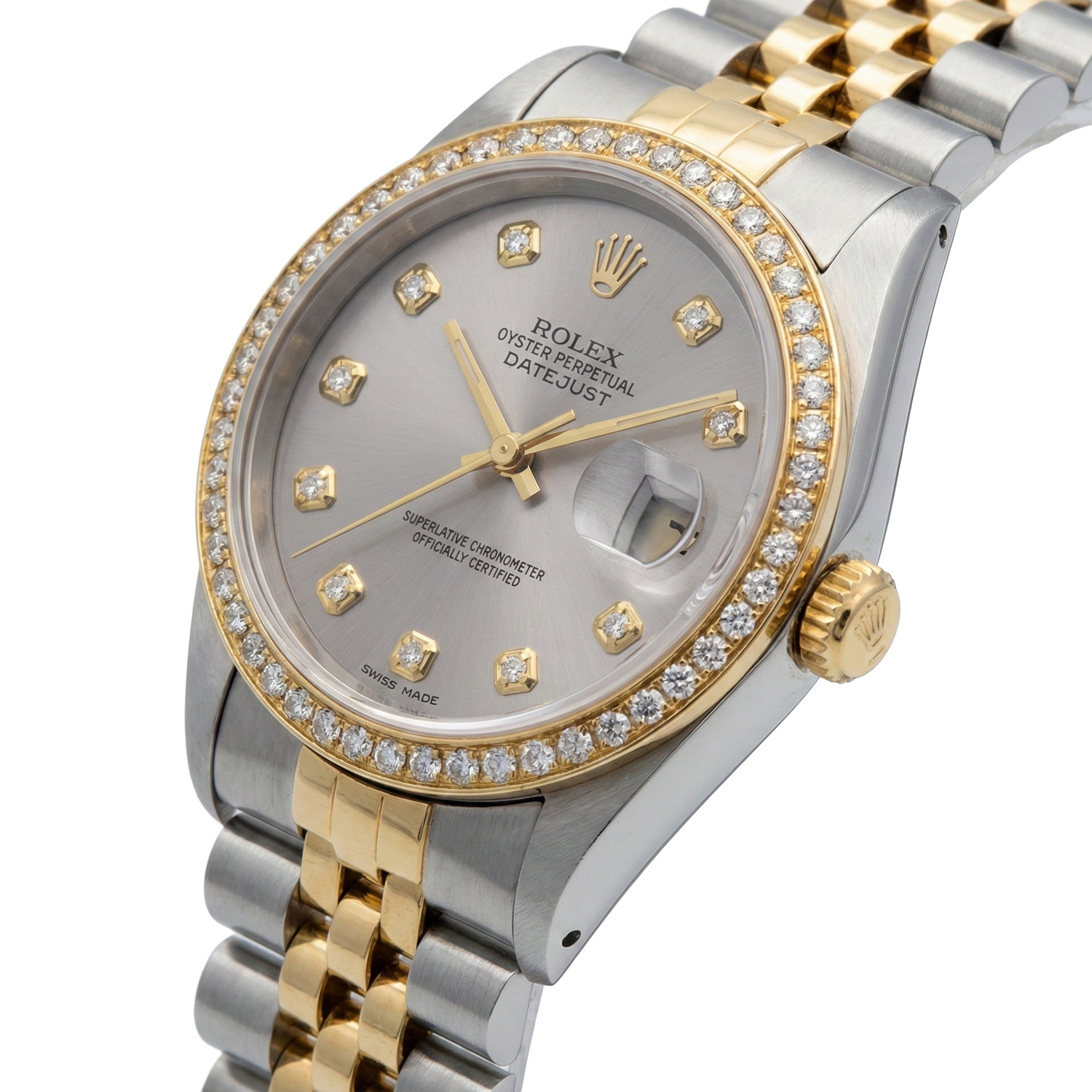 Orologio Rolex Datejust di medie dimensioni 31 mm bianco madreperla quadrante diamanti lunetta diamanti bracciale giubileo acciaio inossidabile e oro