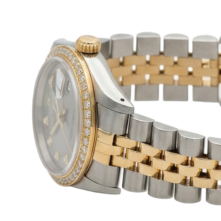 Orologio Rolex Datejust di medie dimensioni 31 mm bianco madreperla quadrante diamanti lunetta diamanti bracciale giubileo acciaio inossidabile e oro