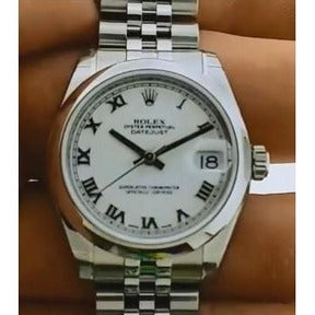 Orologio Rolex Datejust di medie dimensioni, bracciale giubileo, quadrante bianco