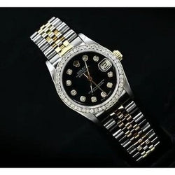 Orologio Rolex Datejust di medie dimensioni con diamanti Quadrante nero con diamanti di medie dimensioni