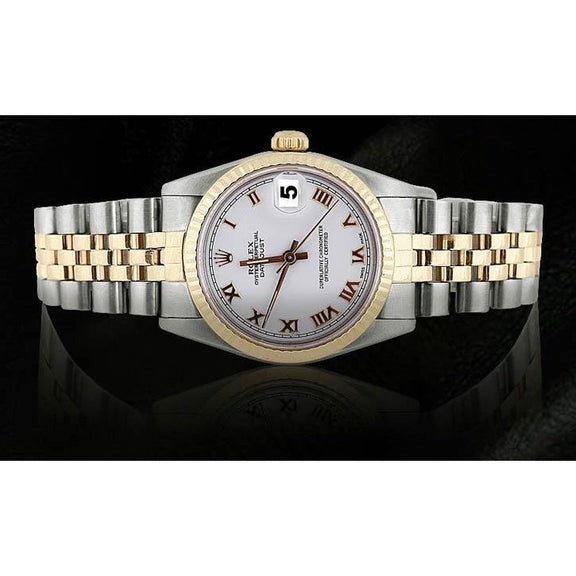 Orologio Rolex Datejust di medie dimensioni con quadrante romano bianco