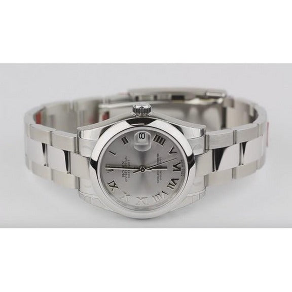 Orologio Rolex Datejust di medie dimensioni con quadrante romano bianco e bracciale ostrica 

